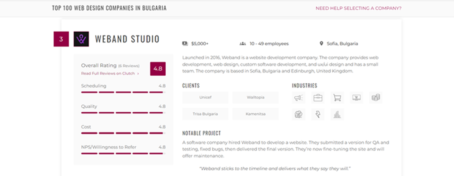 Weband in the Top 10 Web Design Companies in Bulgaria image